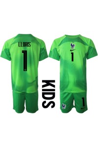 Frankrike Hugo Lloris #1 Keeper Babyklær Borte Fotballdrakt til barn VM 2022 Korte ermer (+ Korte bukser)
